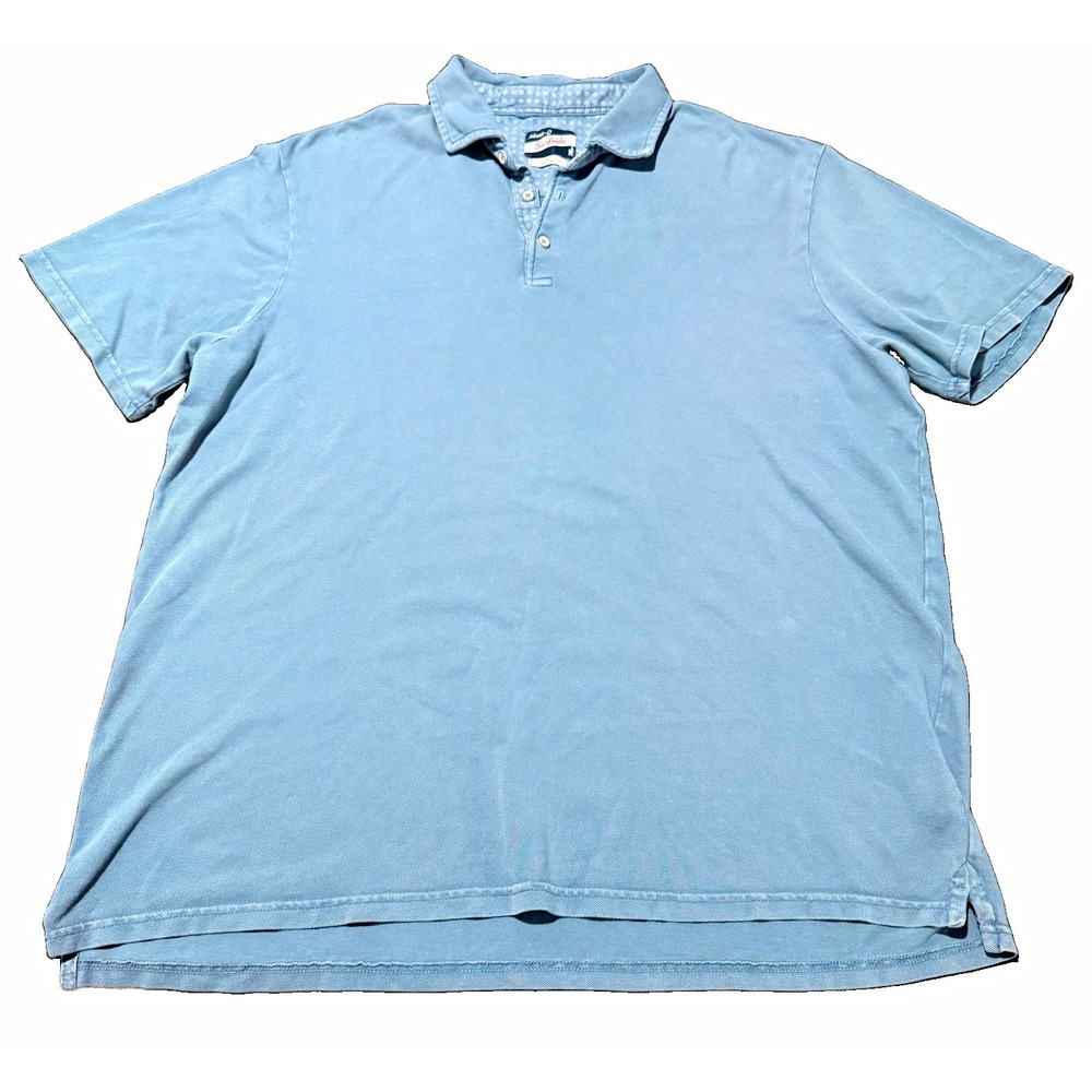 johnnie-O Surfside Men's Blue Solid Short Sleeve Button Polo Shirt Size XL